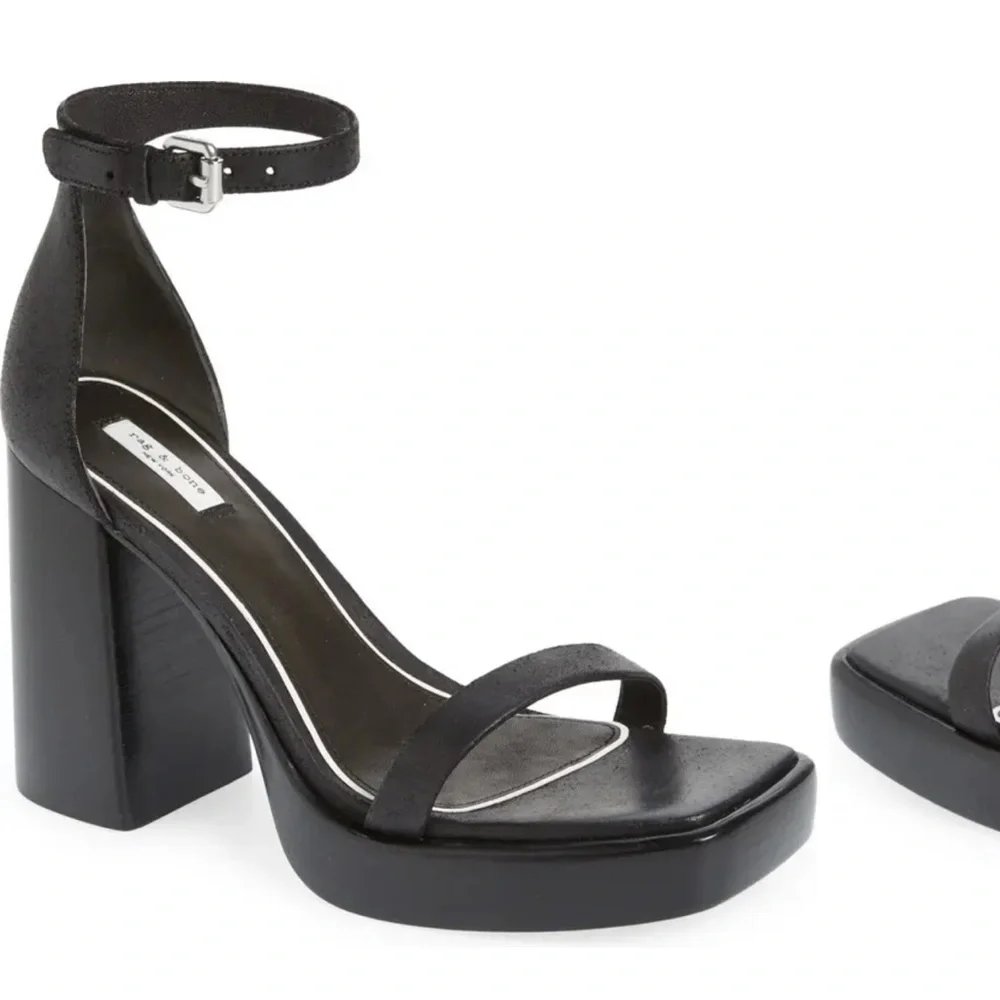 rag & bone Platform Sandals Womens‎ 38 Black Suede Block Heel Square Toe Buckle